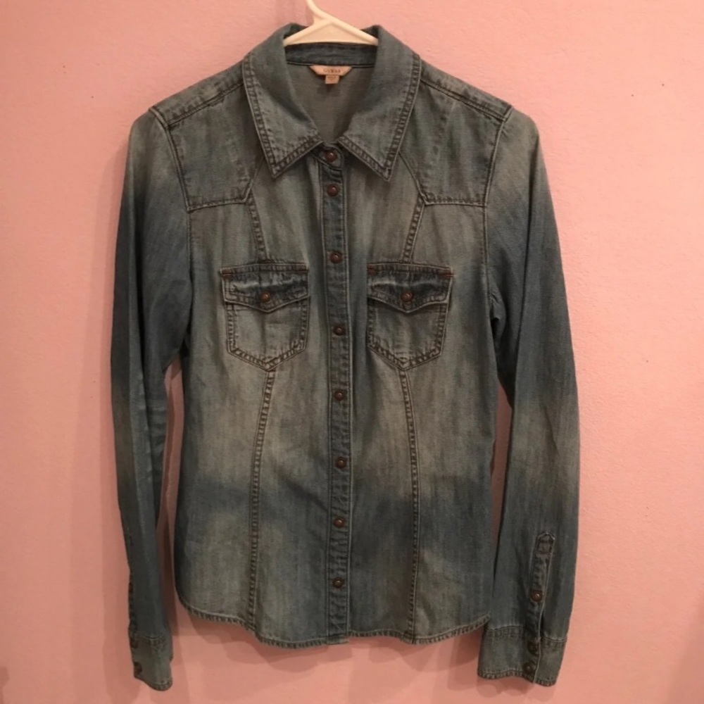 GUESS women denim button up shirt
